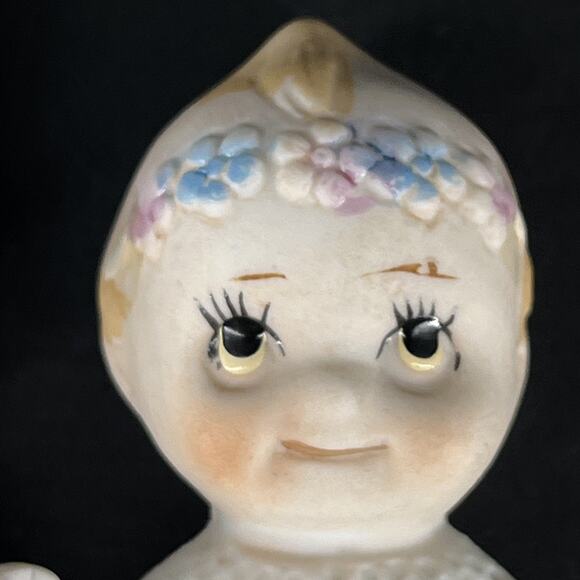 Kewpie Boy in Suit & Girl Wearing Flower Crown Porcelain Bisque, Shackman Japan - Picture 10 of 13